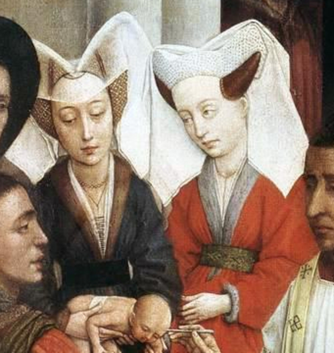 Hennins featured in a 15th century paining by Rogier van der Waden