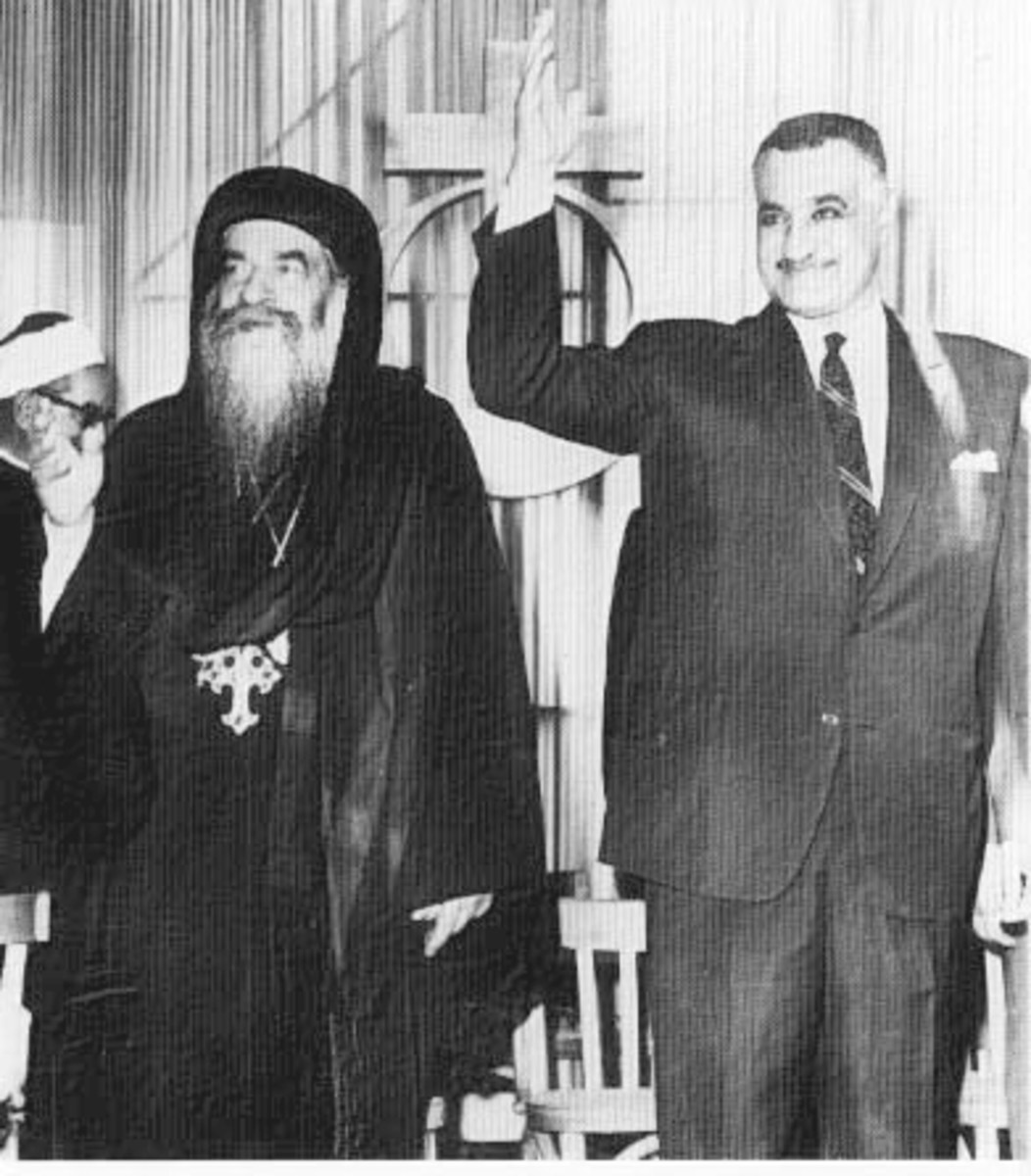 Egyptian President Gamal Abdel Nasser with Kyrillos VI at Our Lady of Mary Church