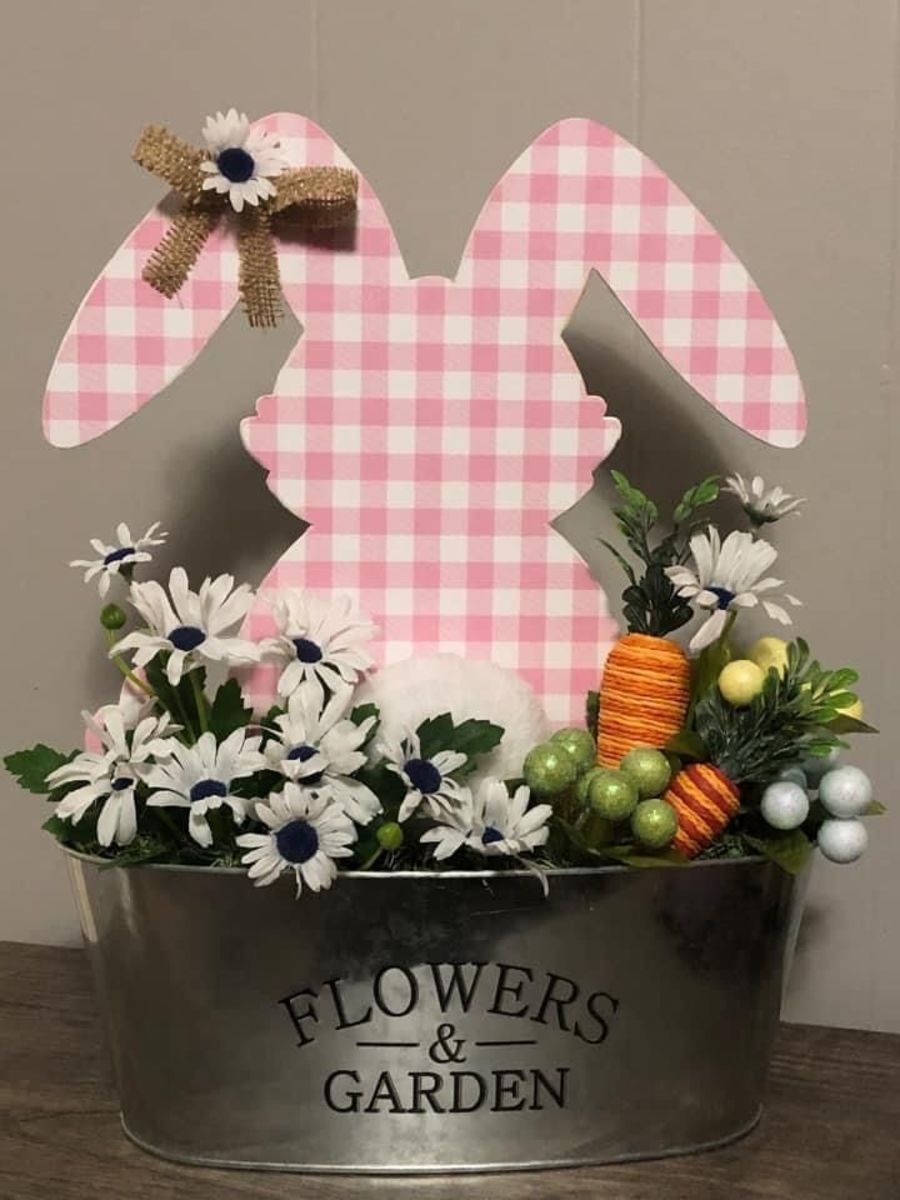 This bunny planter uses a pretty pink plaid pattern on the bunny.