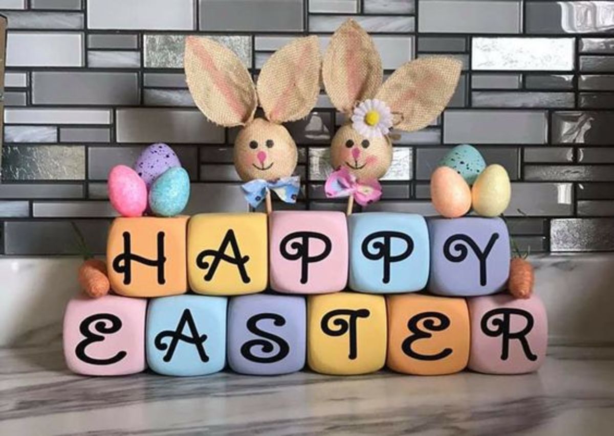 Here's another decoration idea for those foam dice: Easter word blocks.