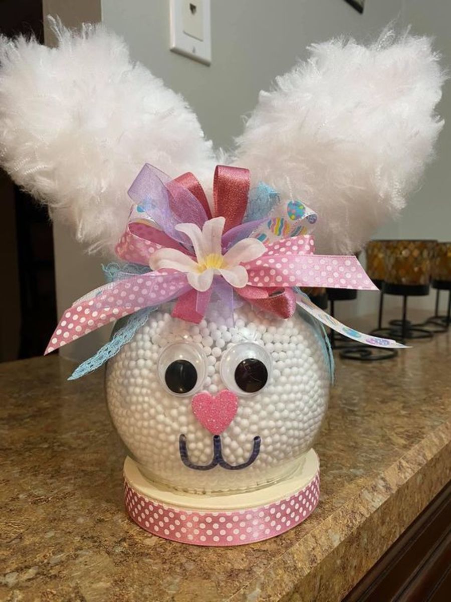 This bunny head was created from a remarkable variety of dollar store items!