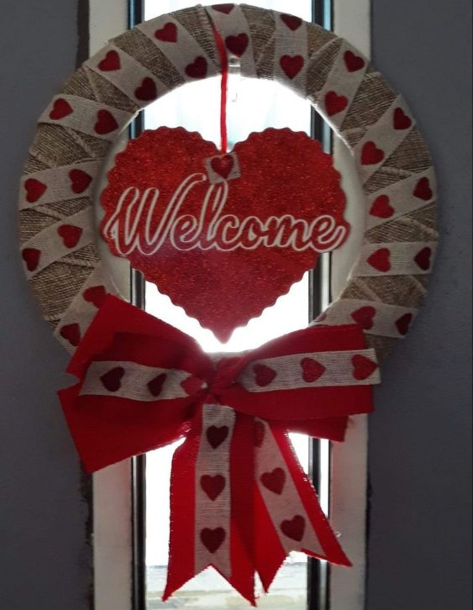 Ribbon-Wrapped "Welcome" Wreath