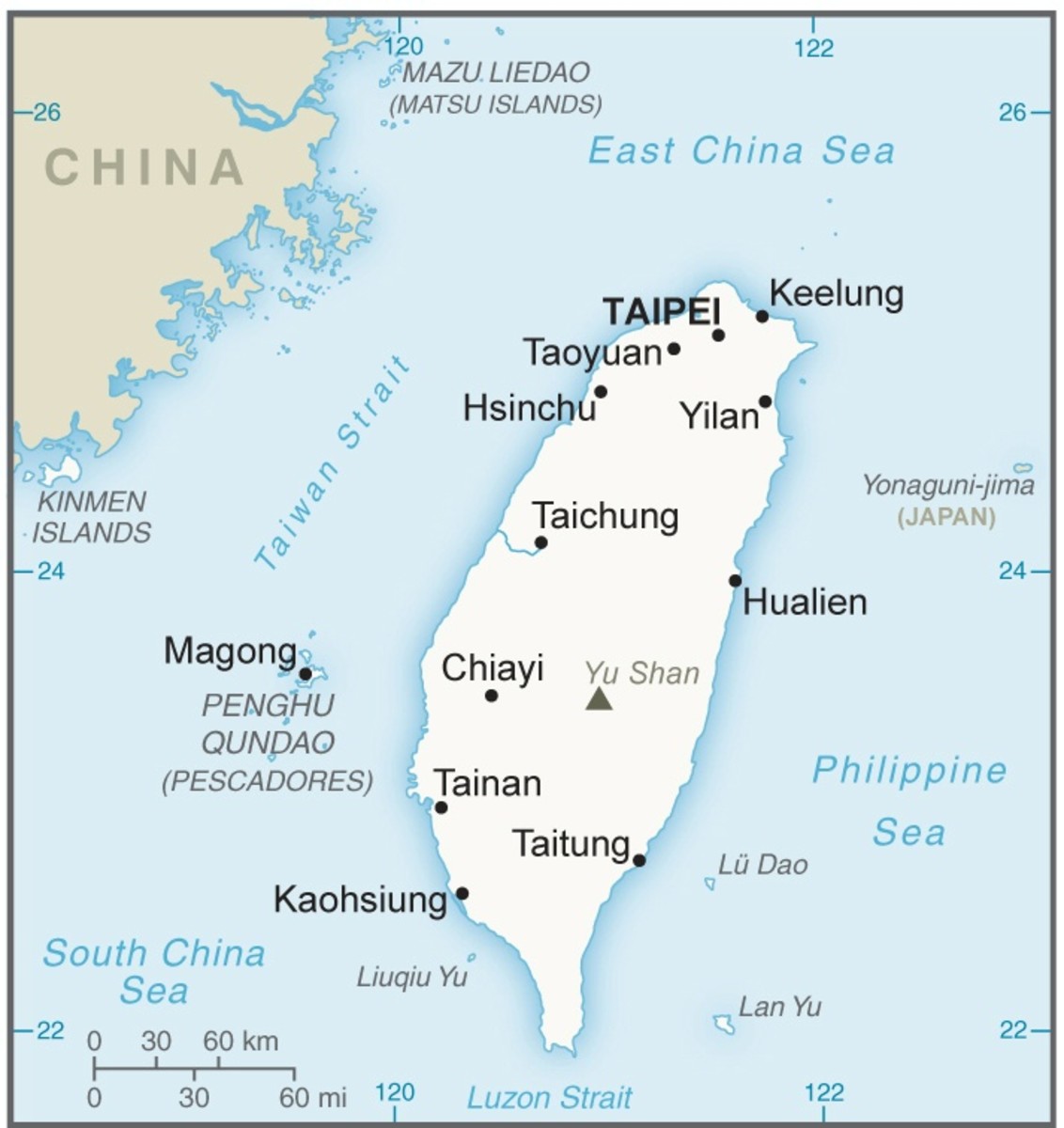 Map of Taiwan with major cities