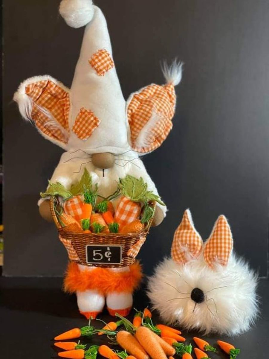Orange Gingham Gnome With Bunny Pet