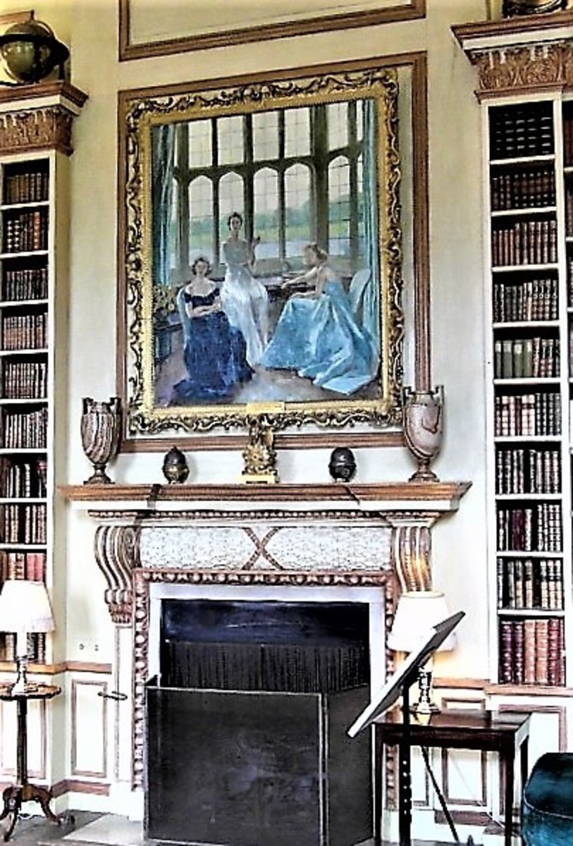 A portrait of Lady Baillie and her two daughters hangs in the library.
