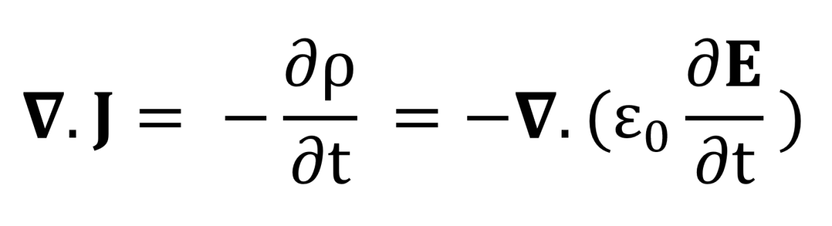 The equation of continuity can be used to relate current density with charge density, which is proportional to the divergence of time derivative of electric field via Gauss' law.