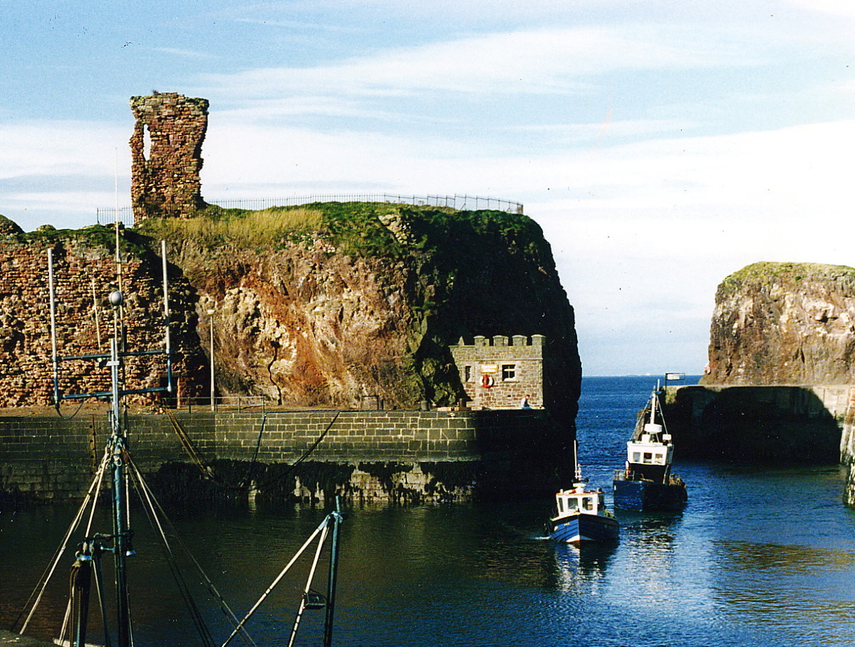 Dunbar harbour and castle, East Lothian, Scotland, in 1987.