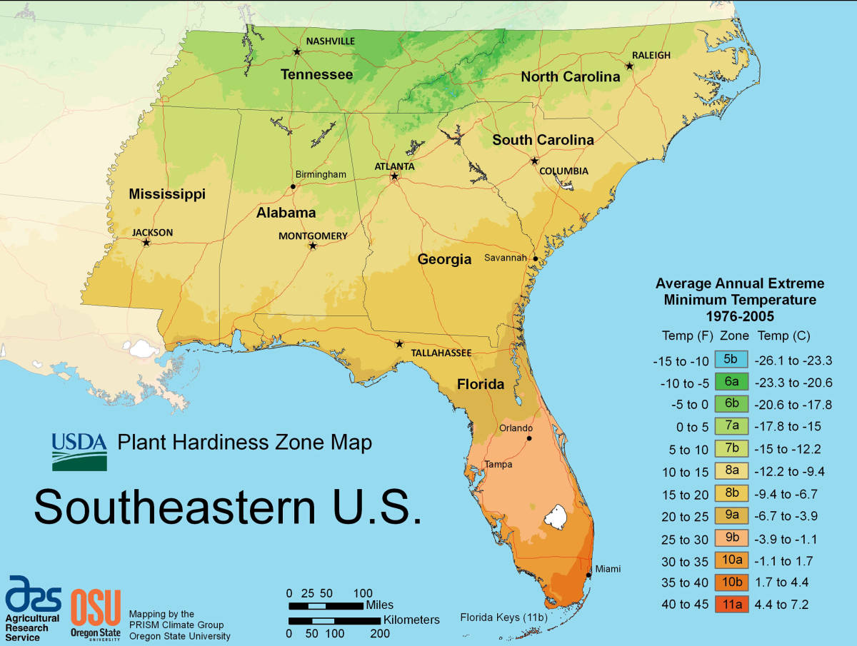 Hardiness Zones, Southeastern US