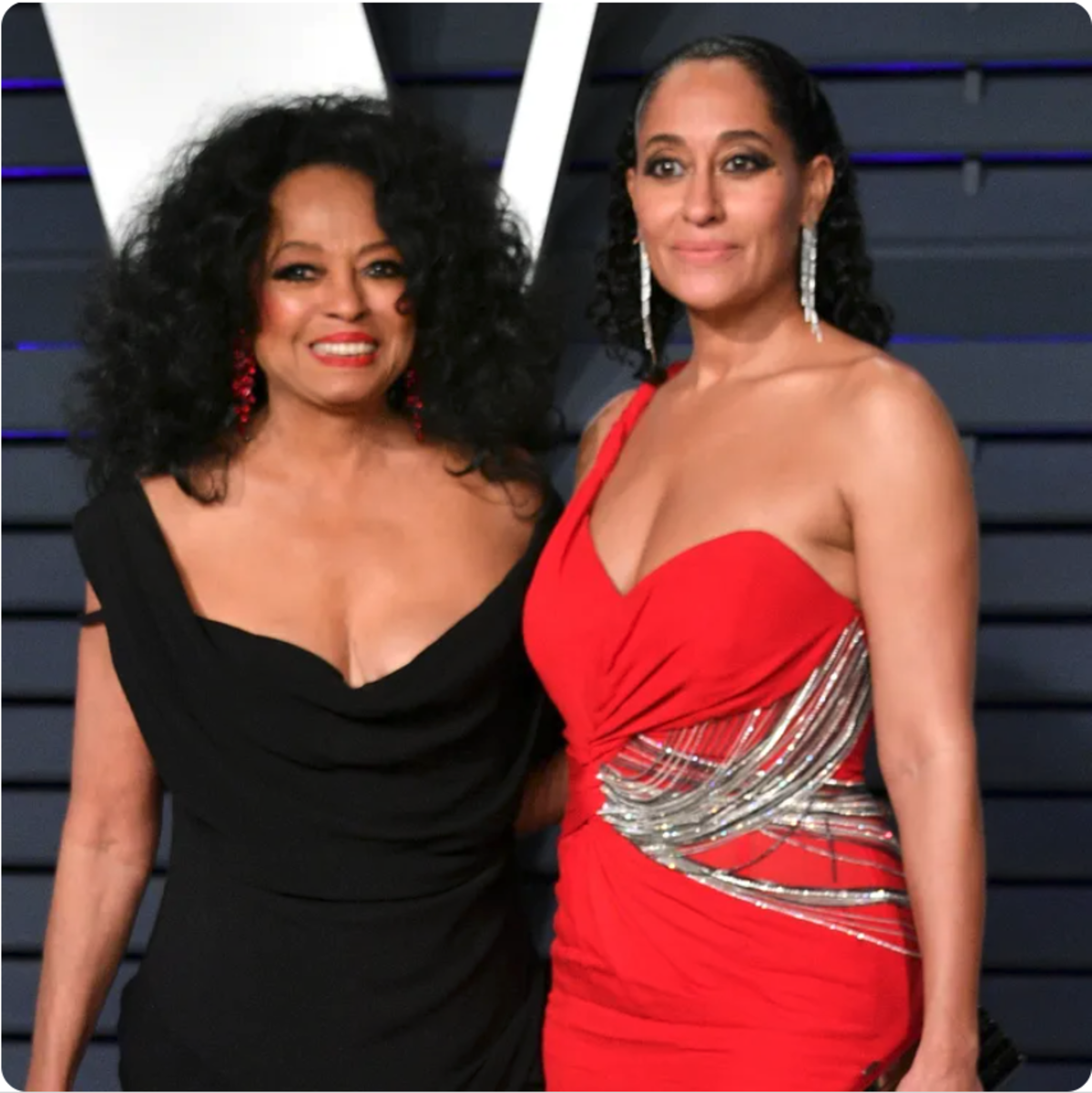 Tracee Ellis Ross  (right, red dress, actress/model, daughter of singer Diana Ross, left) is black and Jewish. 
