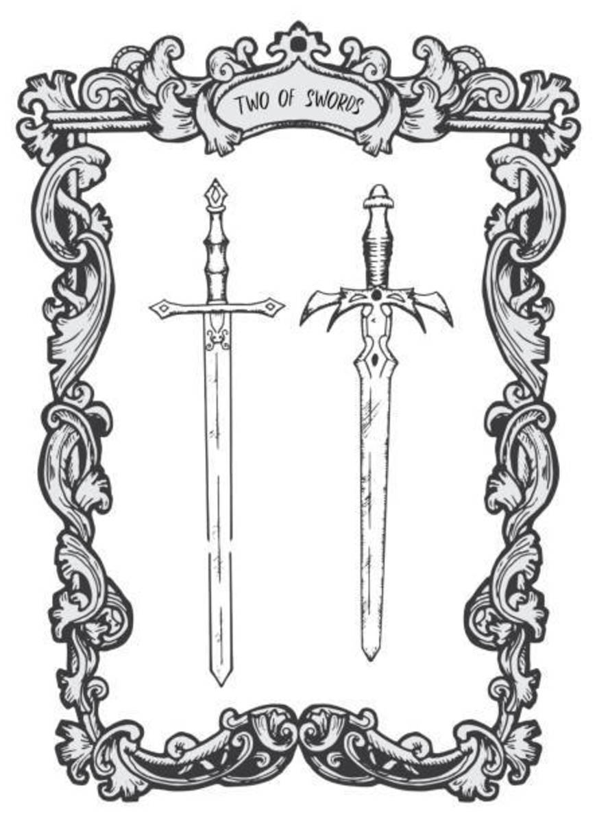 In a love reading, the Two of Swords indicates that you have two suitors before you but neither really grabs your heart. The indifference indicates that you should wait for a third suitor.