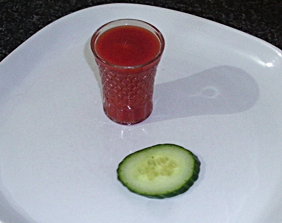 Cucumber slice and Bloody Mary