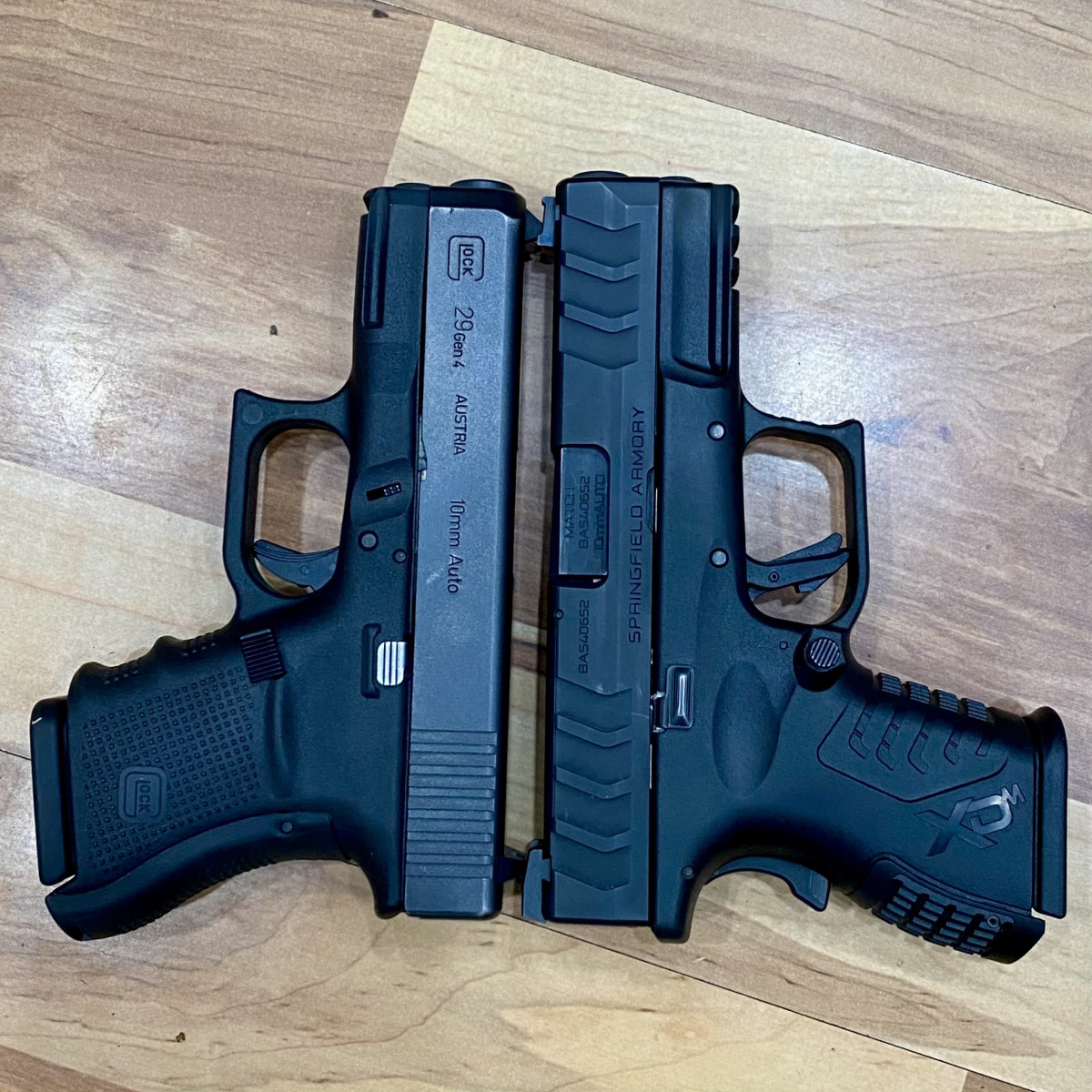 Glock 29 on the left, XDM Elite compact on the right
