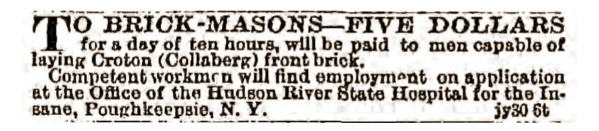 Advertisement looking for masons in 1868