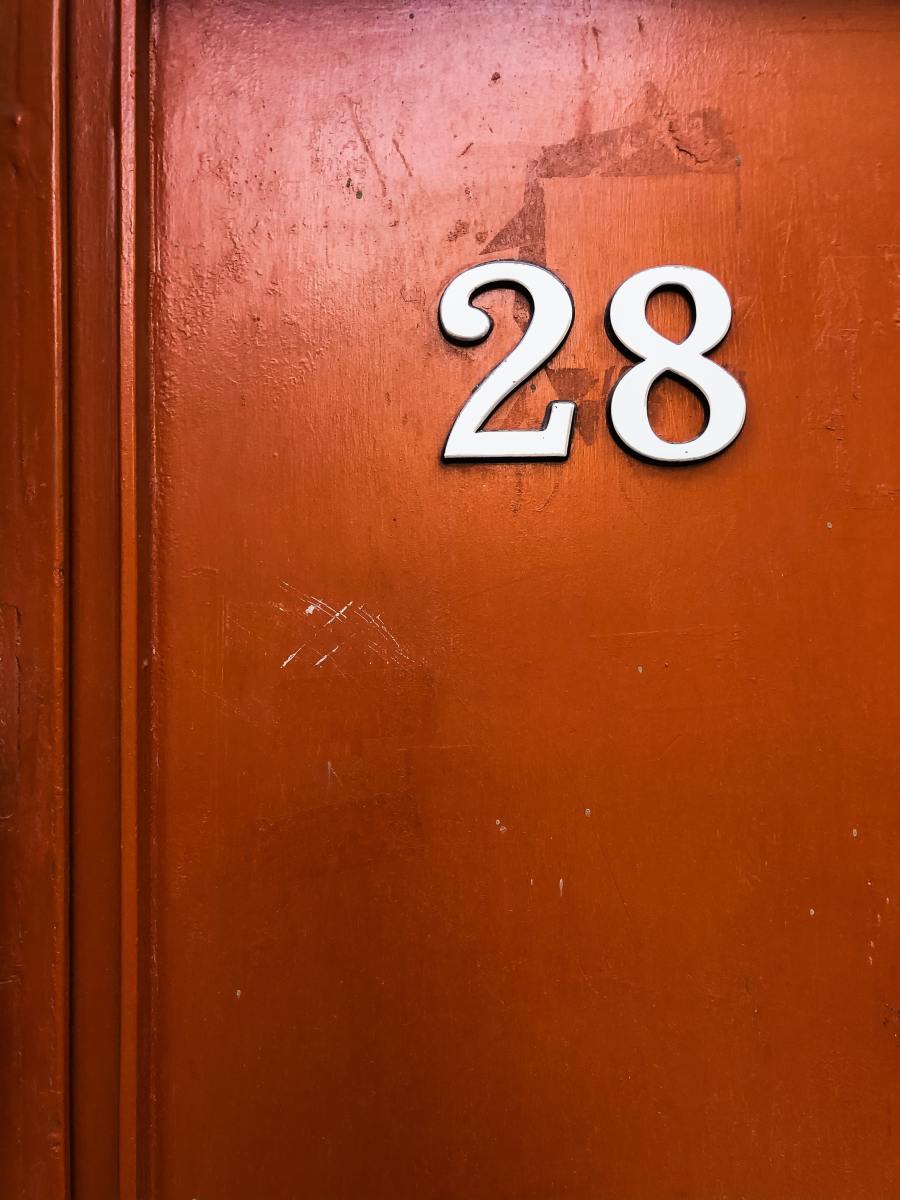 The number 28 on this door symbolizing the 28th major single released by AKB48.