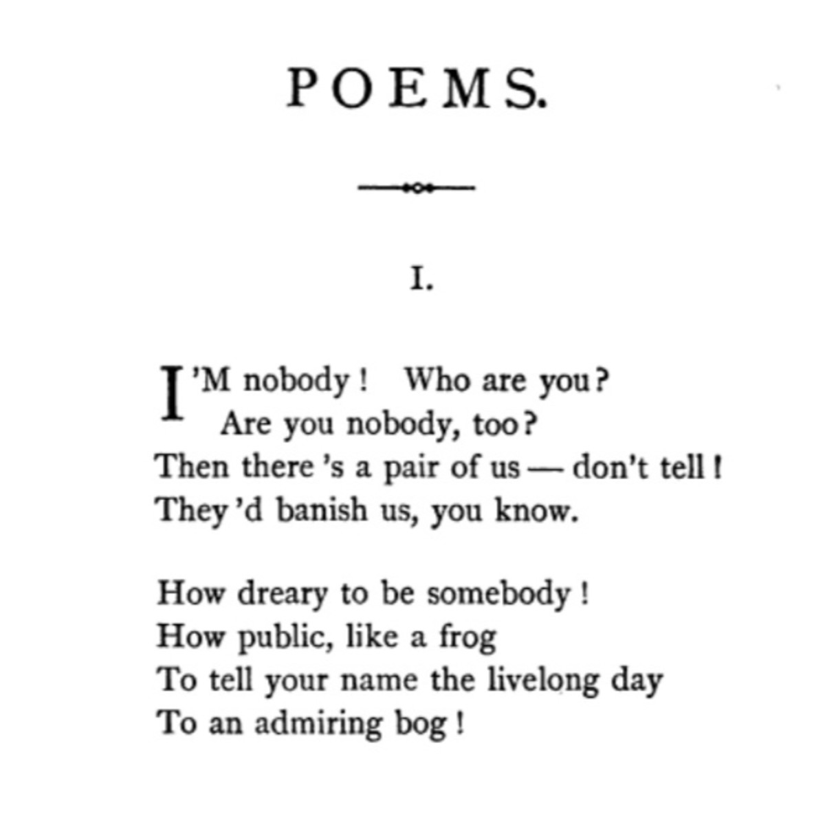 First posthumous publication of the poem "I'm Nobody! Who are you?"
