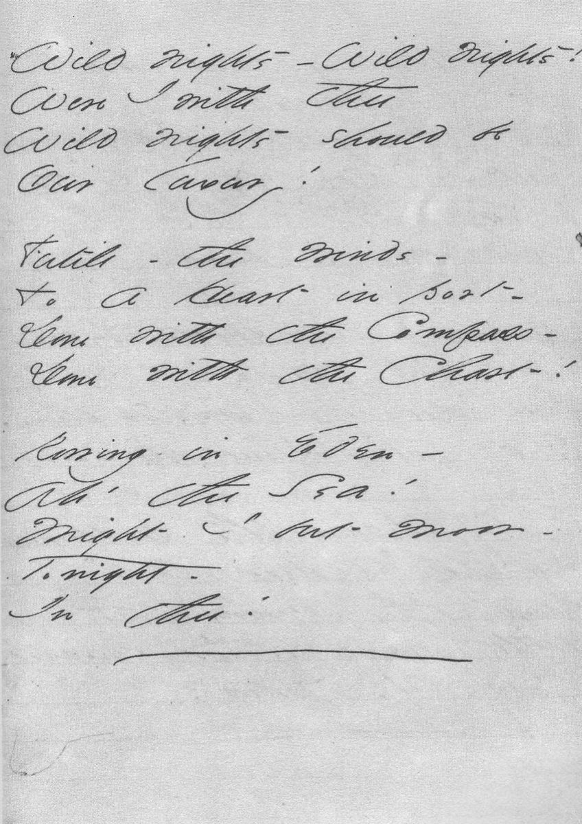 Dickinson's handwritten manuscript of her poem "Wild Nights – Wild Nights!"