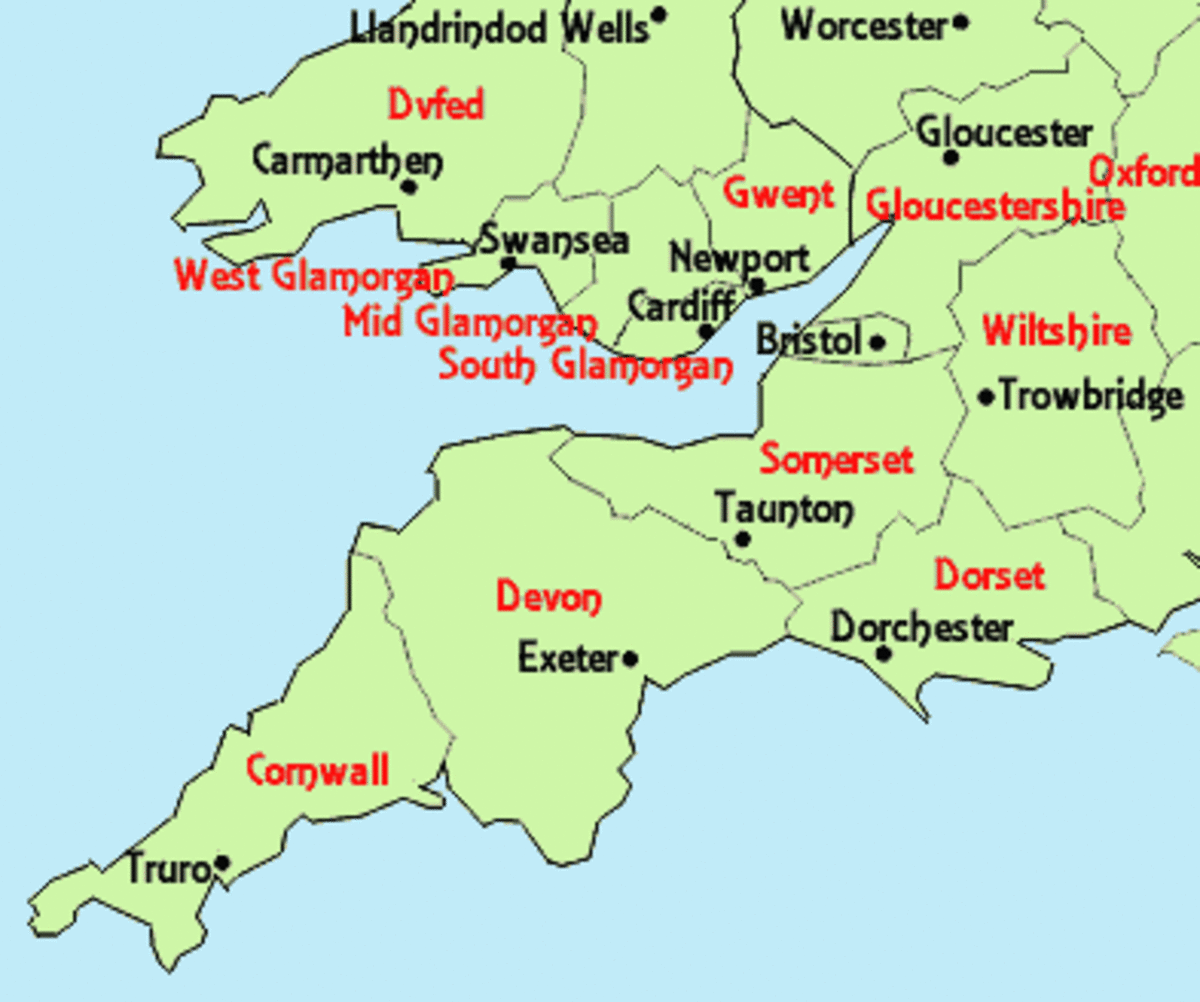 Map showing Somerset, Devon & Dorset