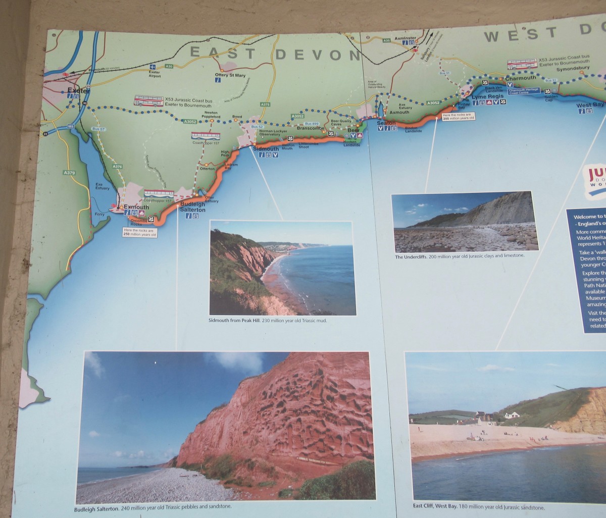 Sidmouth to the west, Seaton (mid-picture) and Lyme Regis to the East