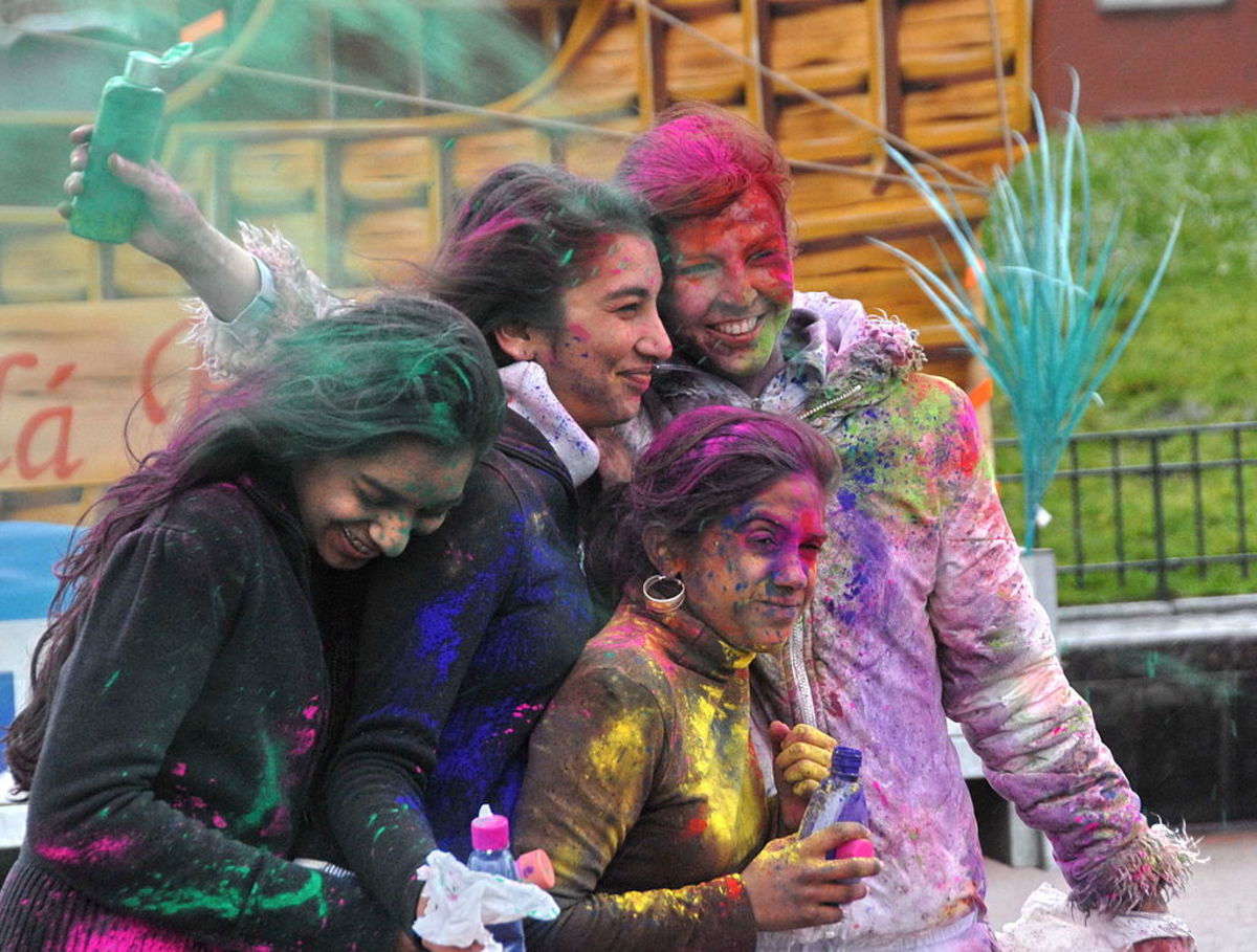 Holi is the Hindu festival of colors, celebrated in spring. The young and the old celebrate by dancing, laughing and smearing each other with Abir – coloured powder, or spraying Gulal – colored water. Traditionally, it is a day of forgiveness.