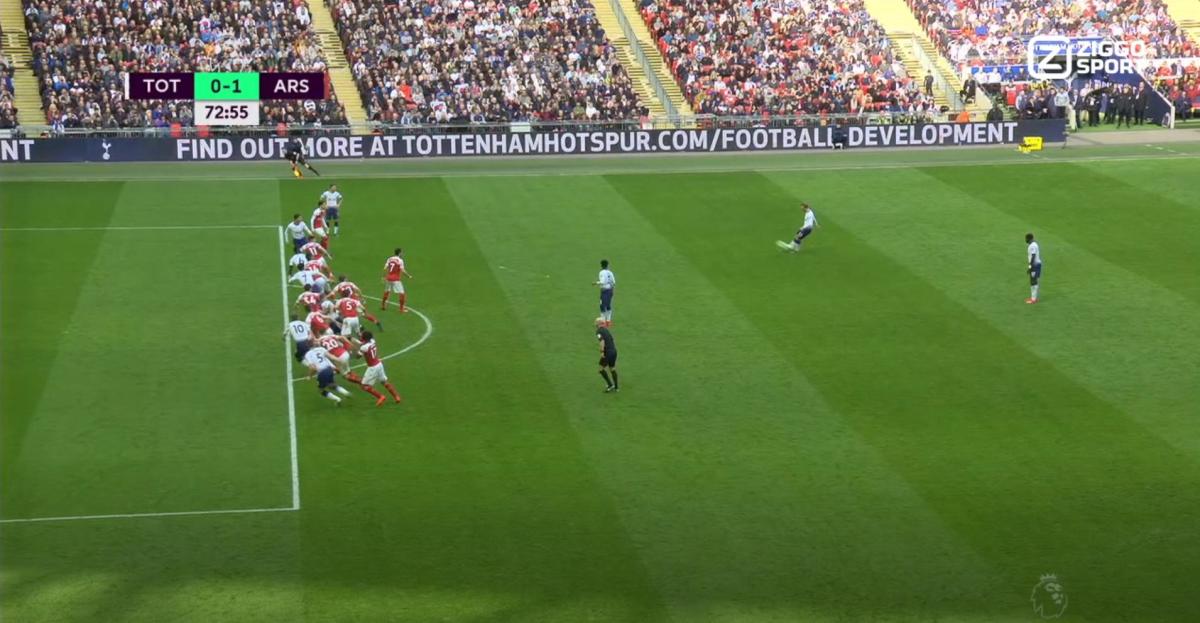 An example of an offside rule being enforced during Tottenham vs Arsenal in the English Premier League.