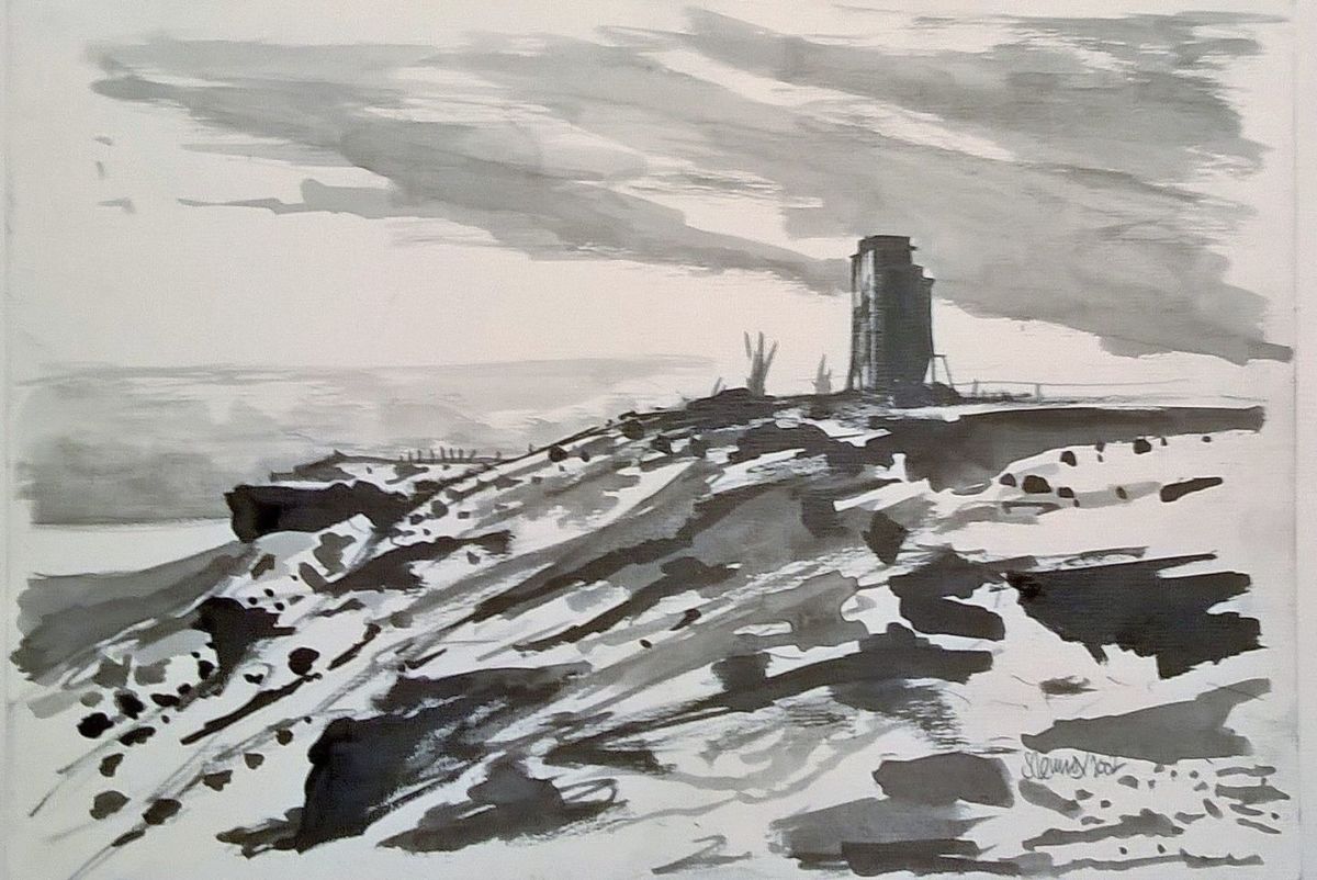 Pen and wash drawing of the Nab towards the North Sea