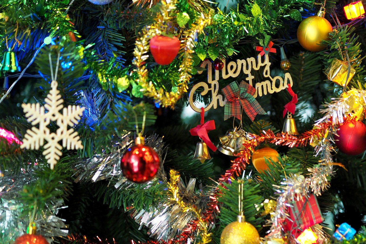 A decorated Christmas tree: Christmas is characterised by colour, verve, joy, and laughter.