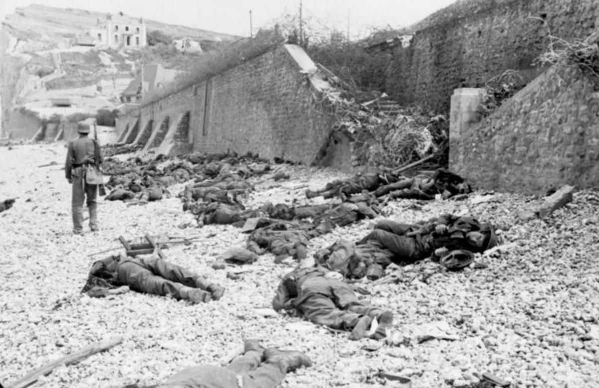 Canadian dead on Blue Beach - didn't even get under shelter before withering machine gun fire caught them