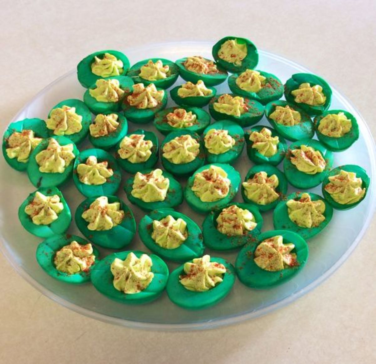 Green Deviled Eggs With Yellow Yolks