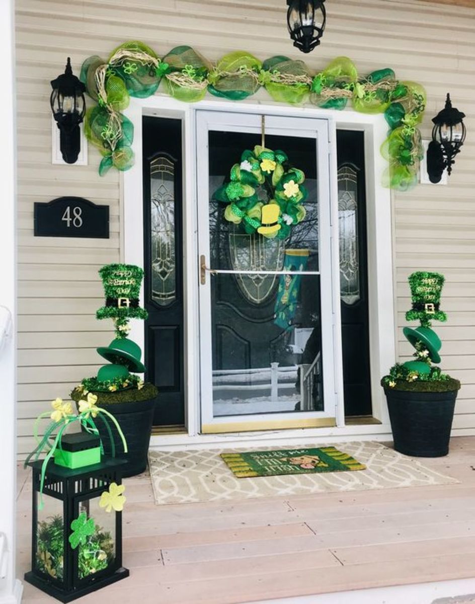 Front Door Display With Wreath and Lantern