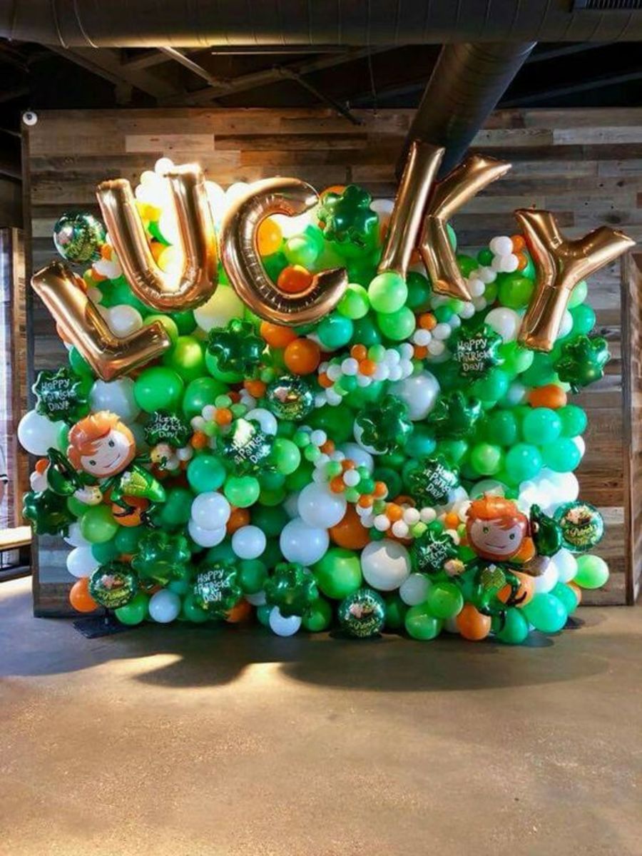 Green, Orange, and White "Lucky" Balloon Display