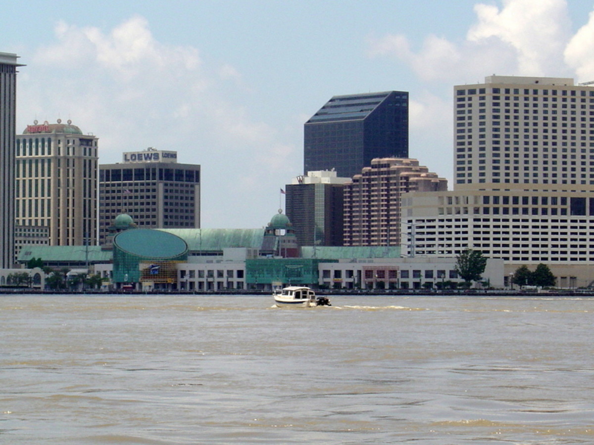 "Bixby's Cub" motors in the Mississippi River at New Orleans in front of the Audubon Aquarium of the Americas."