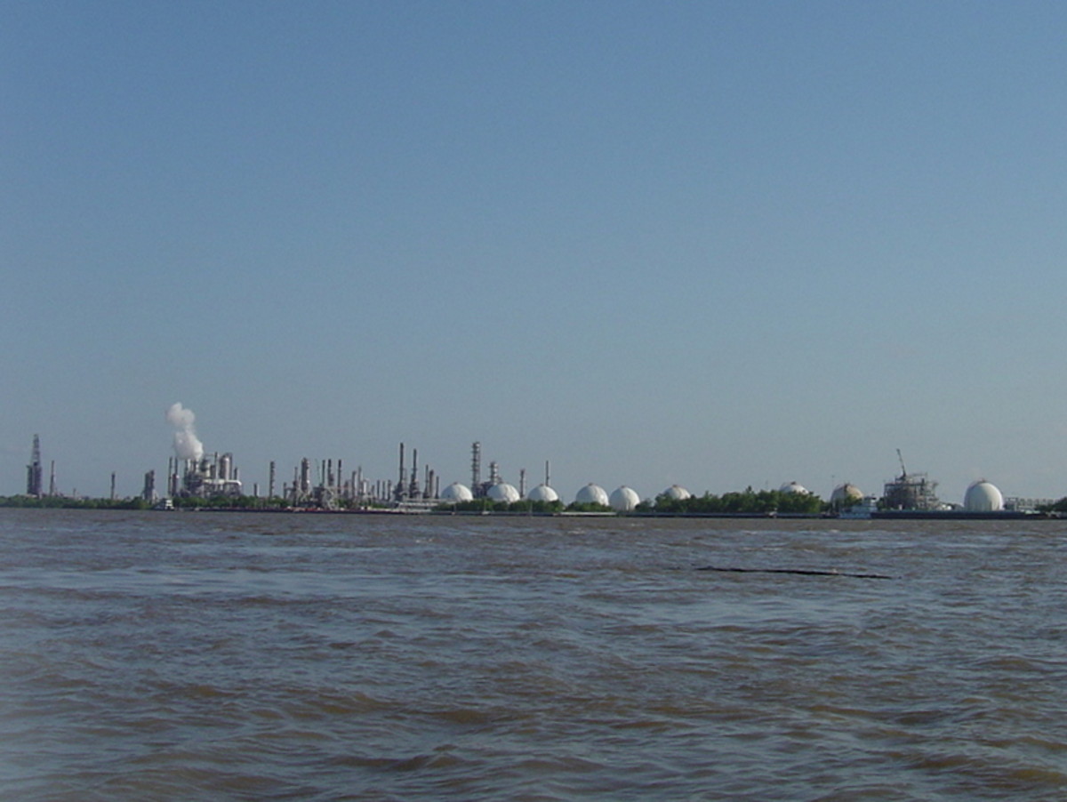 One of several tank farms along the banks of the Mississippi where petroleum products and chemicals are stored before being loaded into tankers.south of Venice, Louisiana.