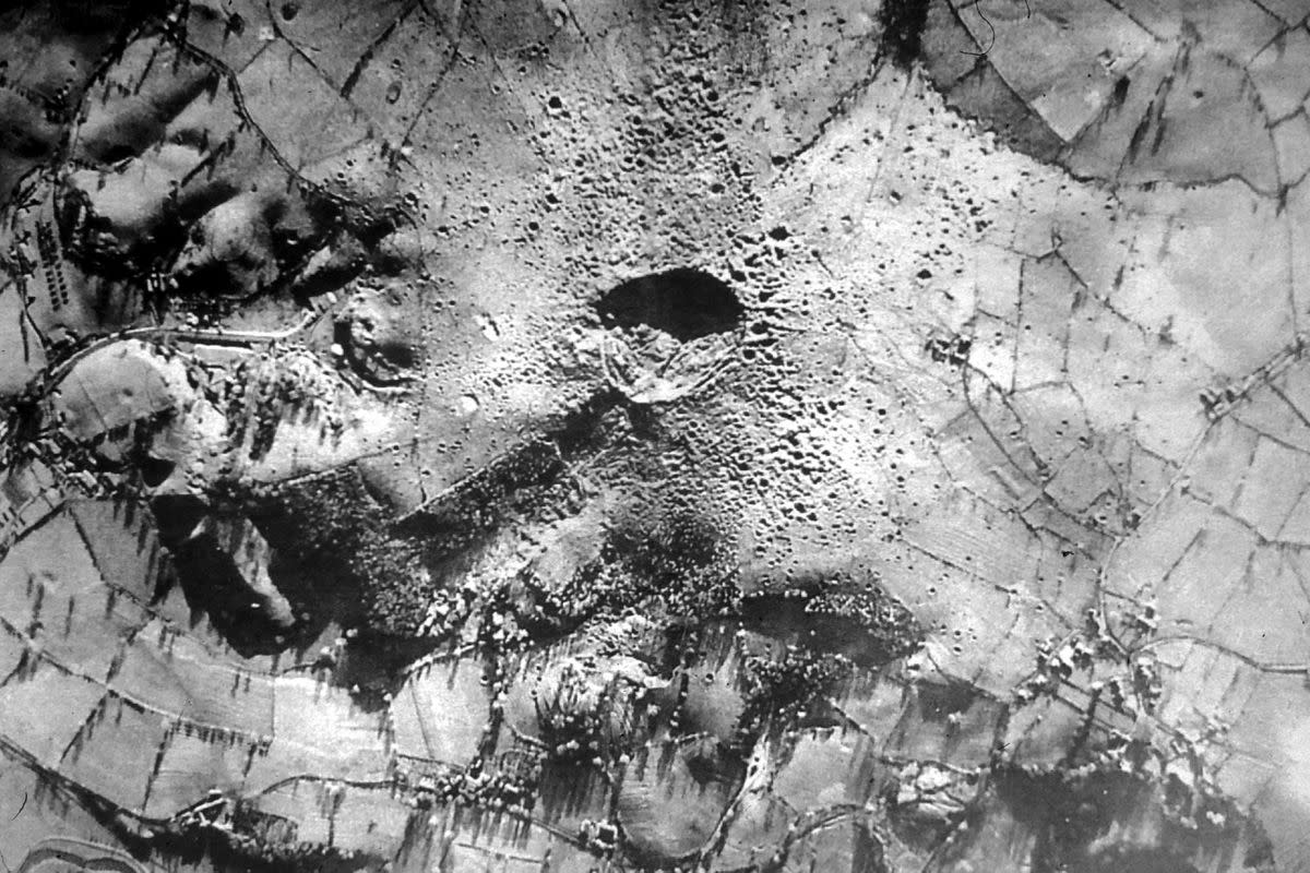 The bomb crater from above, not long after the explosion.