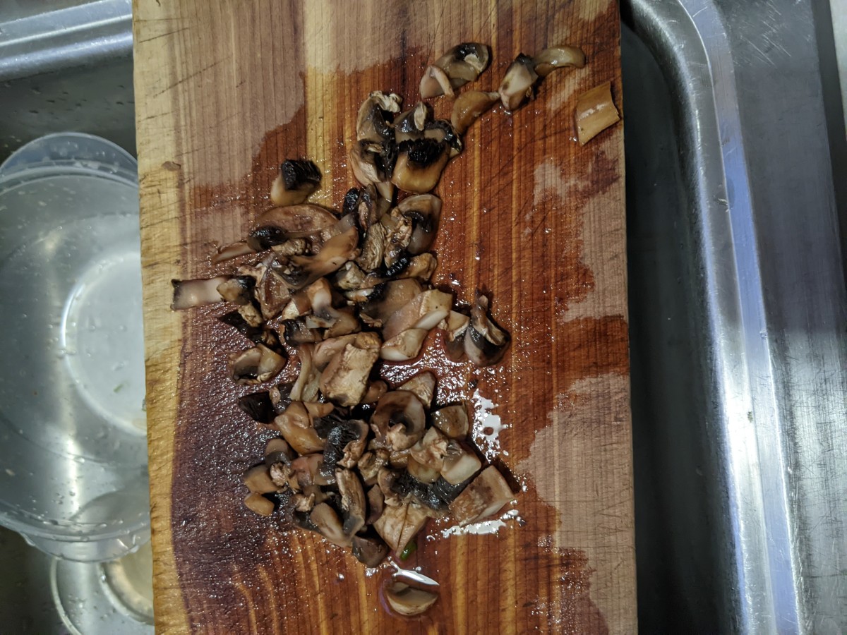 chopped, thawed, raw fresh mushrooms