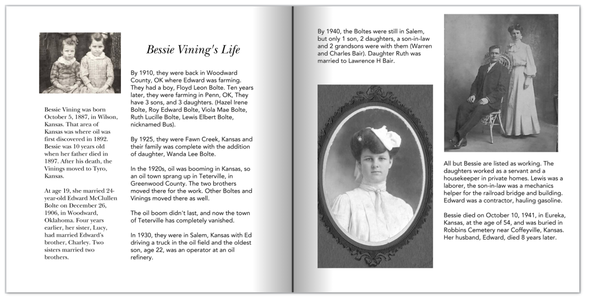 Example of an ancestor story collected into a book using Shutterfly. 