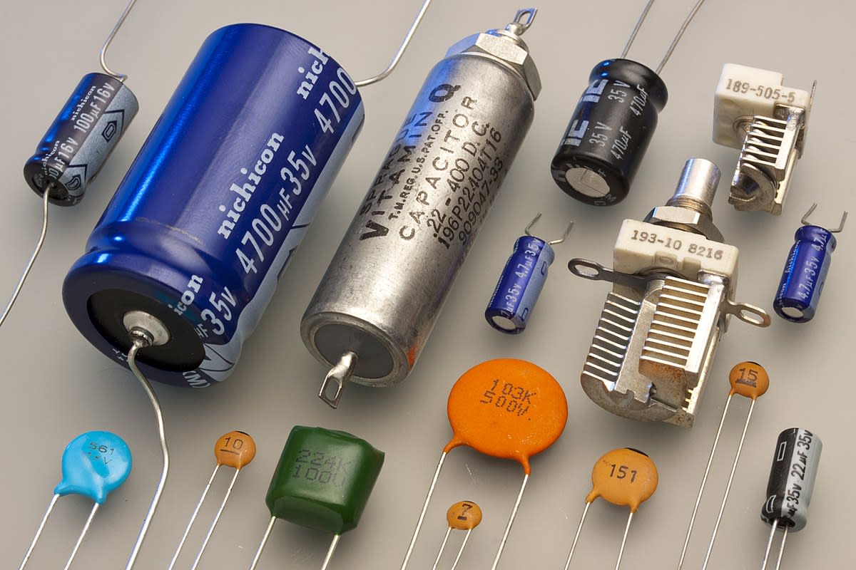 Various type of capacitors used in electronics.