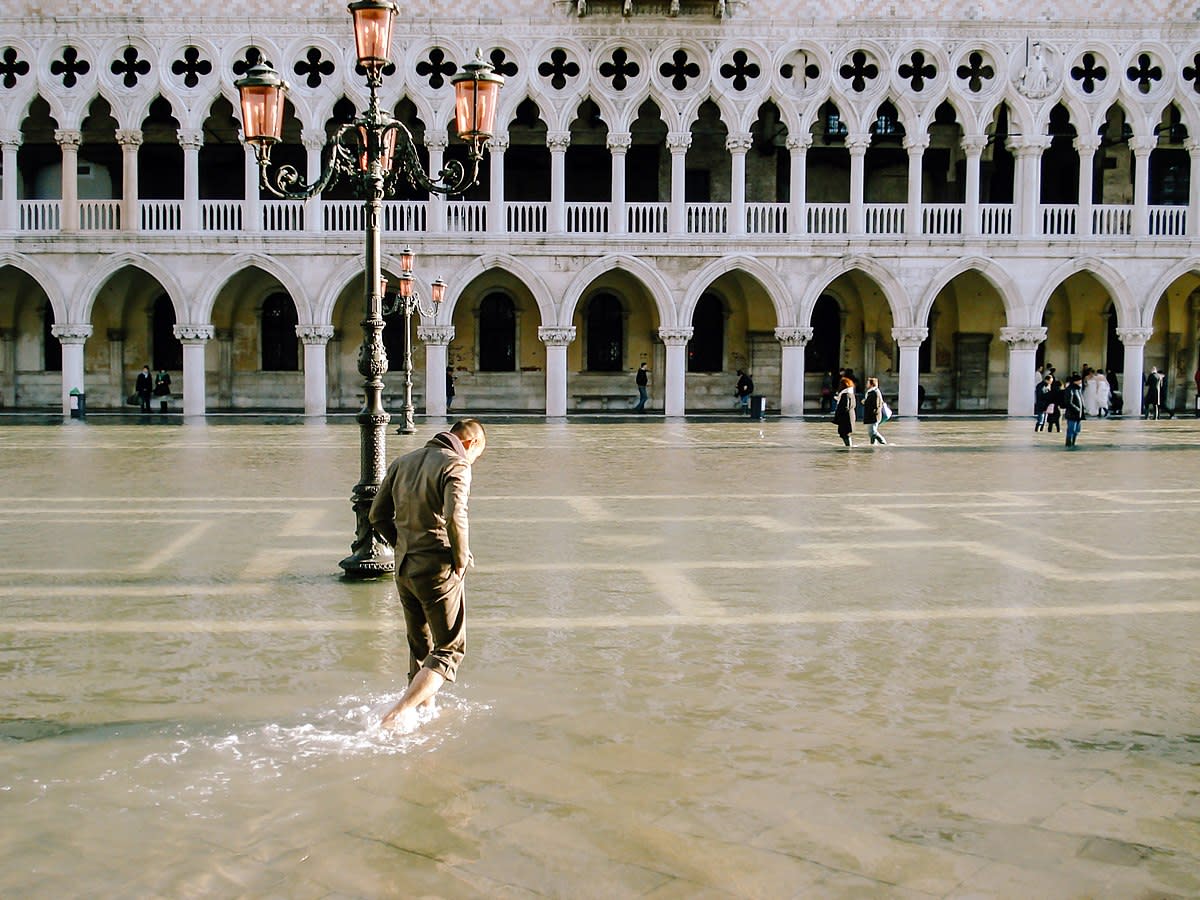 The Marciana National Library Venice and acqua alta (exceptional high tide).