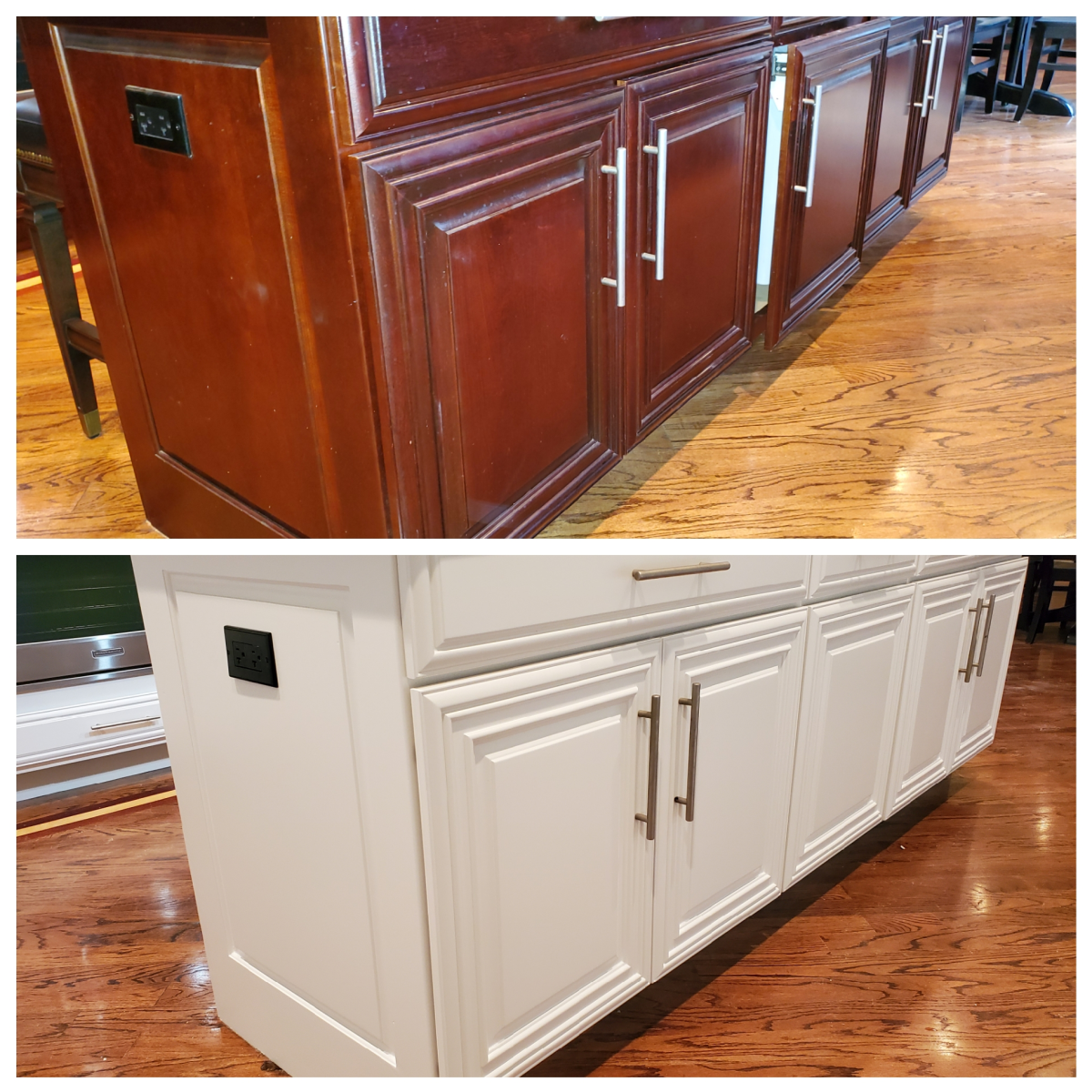 A kitchen island I spray painted with enamel.