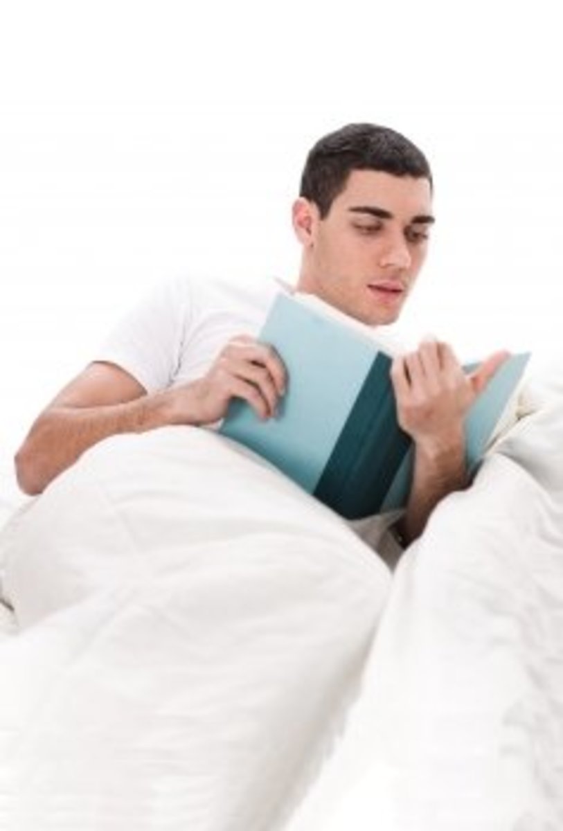 Reading books in bed is a nice way to fall asleep.
