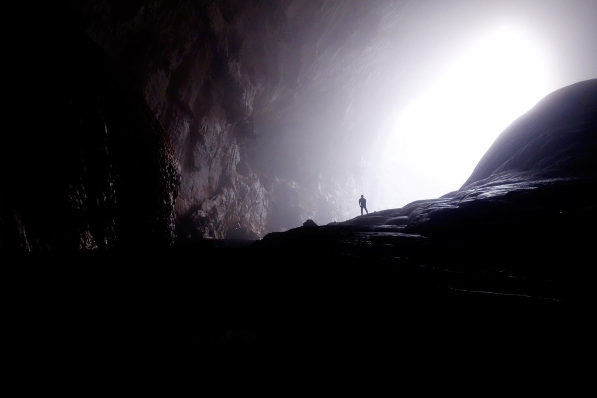 A rocky, dark, and challenging cave.