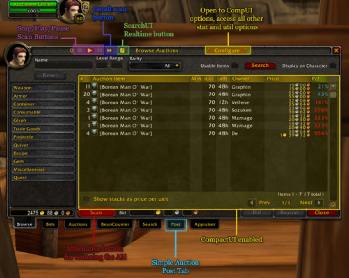 Wow auction house layout with auctioneer addon