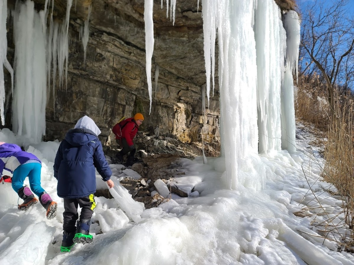 Set your goal to an interesting feature like this ice cave for winter hikes. 