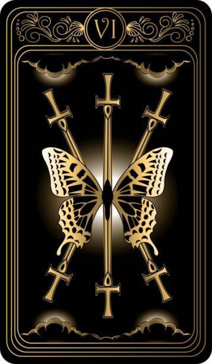The butterfly is a symbol of metamorphosis. The Six of Swords is about inevitable change and transitions. It is time for you to allow your chrysalis. 