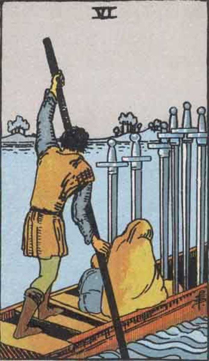 The Six of Swords is about transitions. You're letting go of your past to move forward with your journey. You won't be allowed to take much with you. You must rely on your mind and heart.