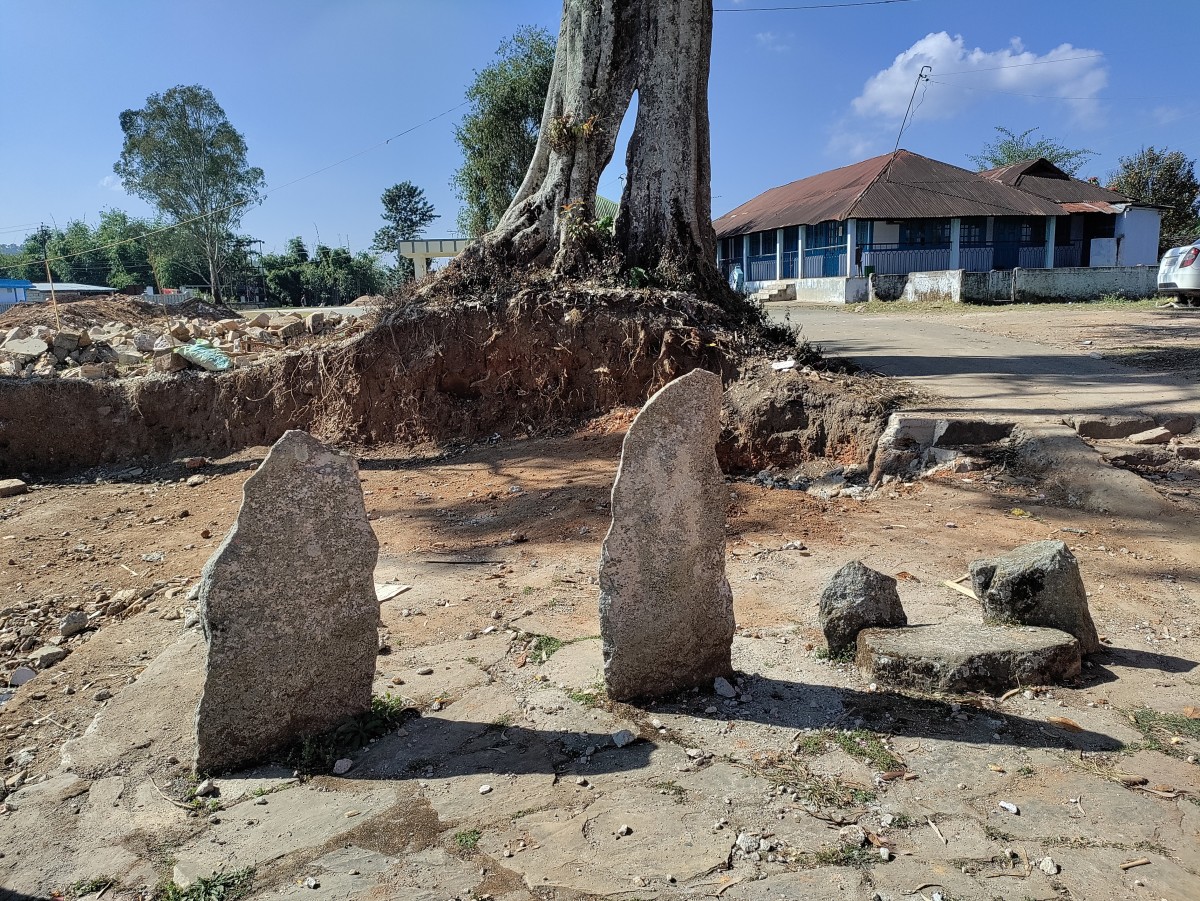 Two of the smaller monoliths in the premises of Durga temple, Nartiyang