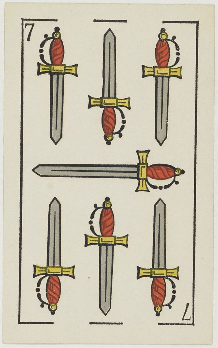 The Seven of Swords is a serious act of treachery. It relates to lies, theft, and other mischiefs. 