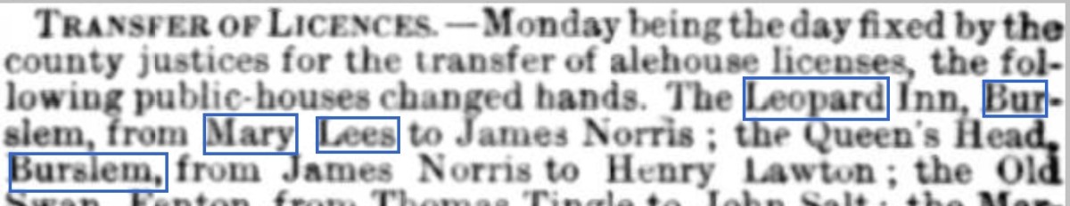 The licence for the inn is changed from Mary Lees to James Norris