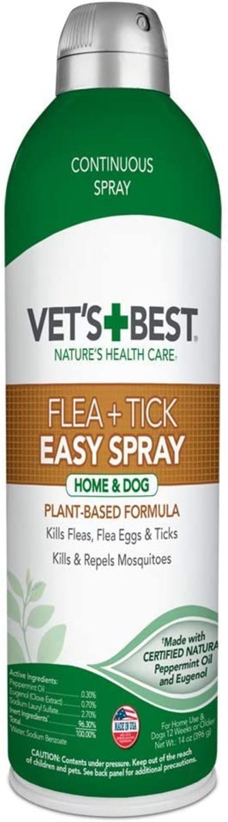 I apply the Vet's Best Spray to surfaces where I think there could be fleas or their eggs, including furniture, carpets, and the dog's bedding.