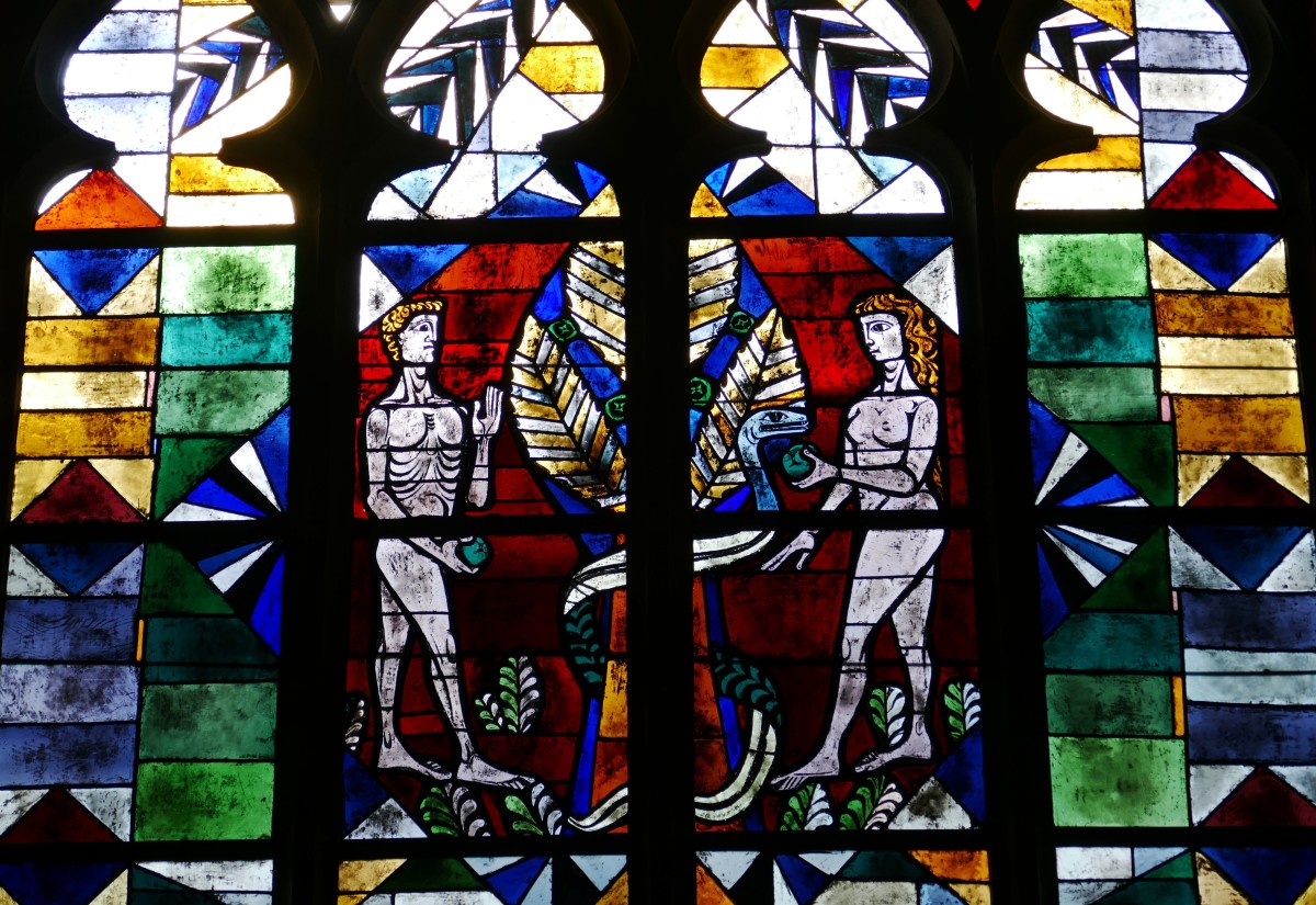 Stained glass in church window: In the last day, the Garden of Eden re-emerges across the globe, never to be lost again.