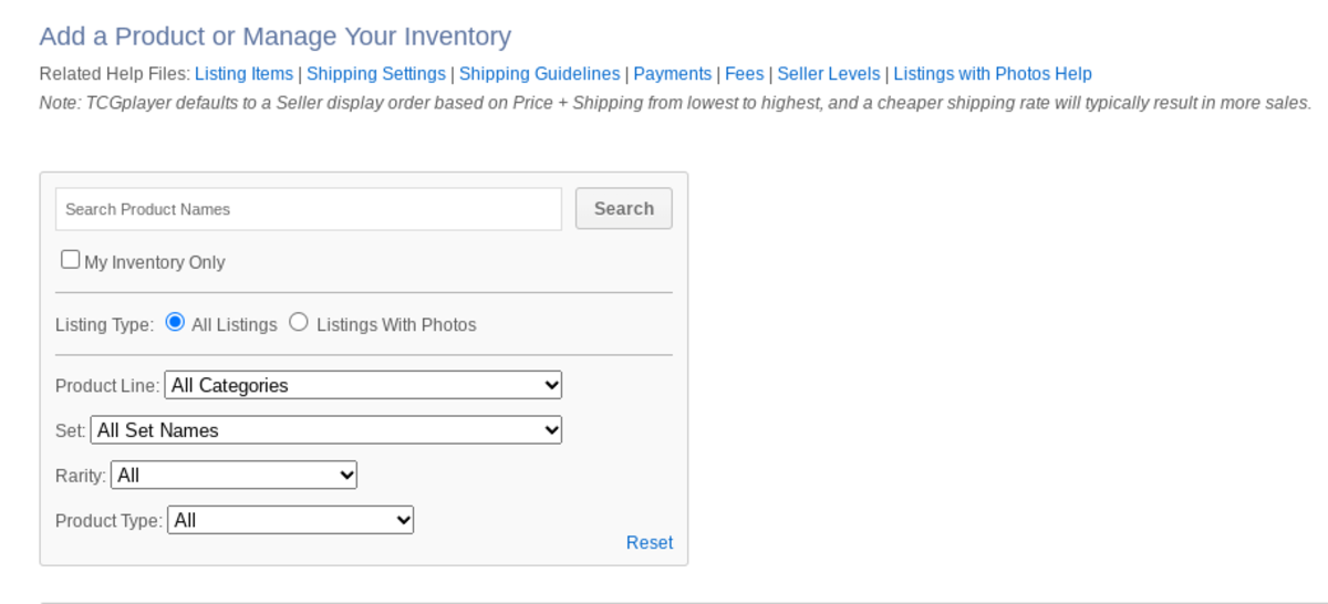 Adding your inventory to TCGPlayer.com is easy. Just search their massive catalog for the card you want to list, set your price, and wait for the sale!